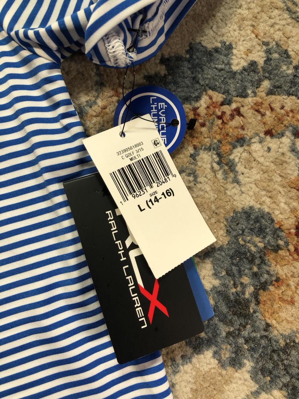 RLX Ralph Lauren Polo Shirt Boys L 14-16 Blue Stripe Memorial Golf Short Sleeve - Picture 11 of 14
